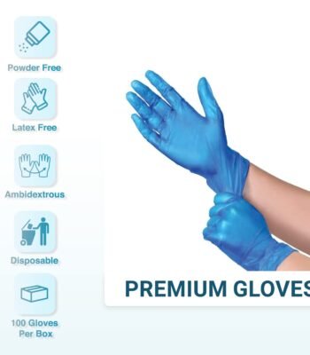 Blue vinyl powder free disposable gloves, latex free, ambidextrous, 100 gloves per box