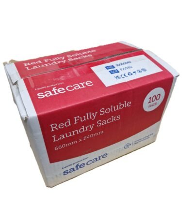 Case of 100 Red Fully Soluble Laundry Sacks, 660mm x 840mm, 4 rolls of 25