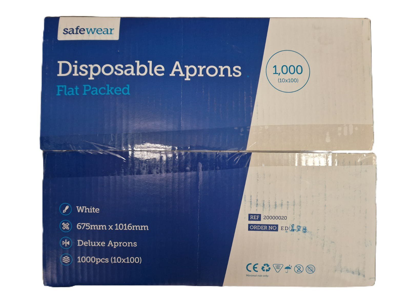 white-disposable-aprons-deluxe-case-of-1000 White disposable aprons, 16 micron NHS grade, case of 1000